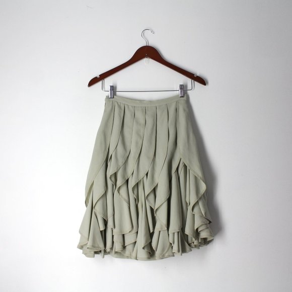 Anthropologie Varun Bahl Ice Fall Gray Beige Layered Tiered Skirt Retro Sz 0P - Picture 3 of 12